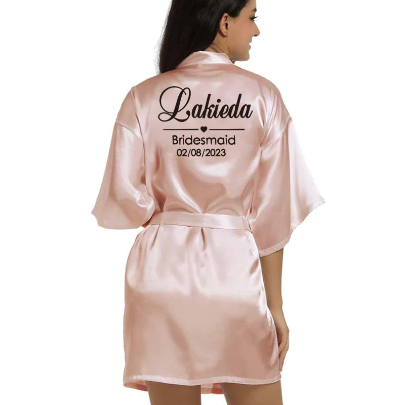 Customized Logo Wedding Date Name Bathrobe Faux Silk Bridal Robe Bride Bridesmaid Wedding Robes Woman Bachelorette Preparewear