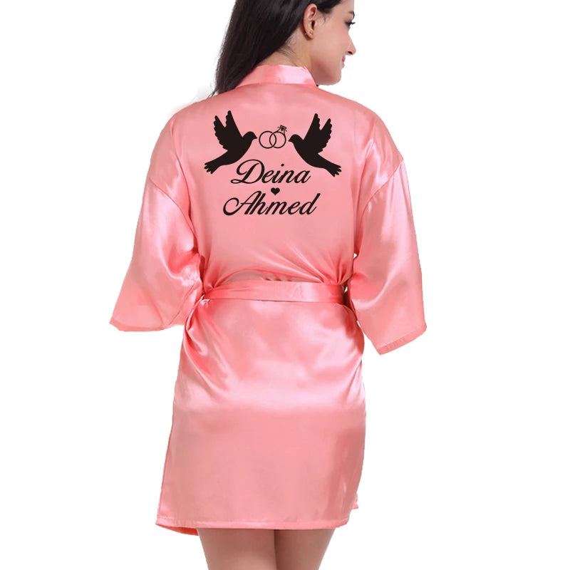 Customized Logo Wedding Date Name Bathrobe Faux Silk Bridal Robe Bride Bridesmaid Wedding Robes Woman Bachelorette Preparewear