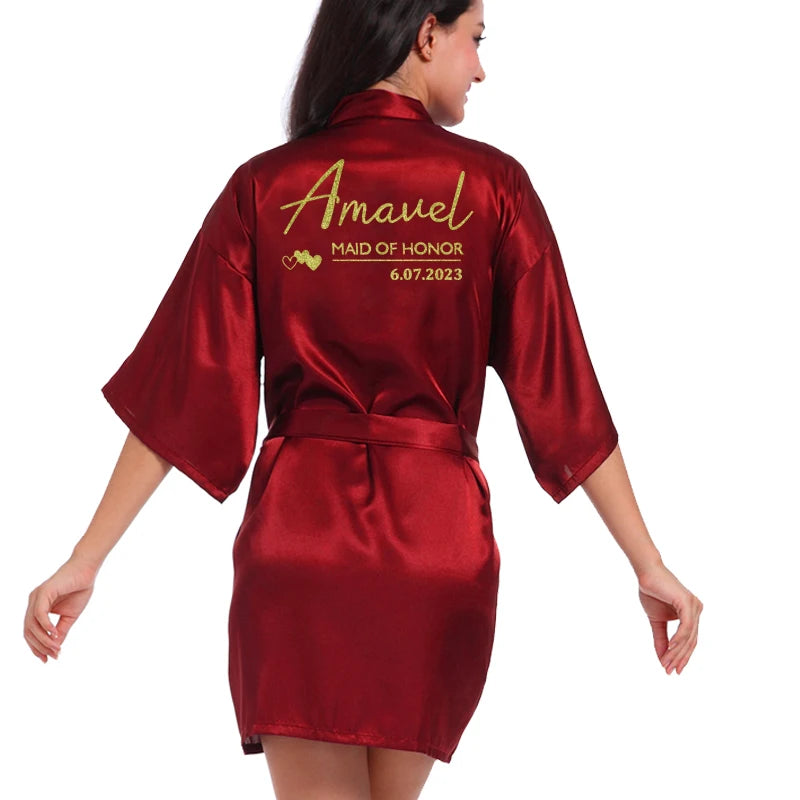 Customized Logo Wedding Date Name Bathrobe Faux Silk Bridal Robe Bride Bridesmaid Wedding Robes Woman Bachelorette Preparewear