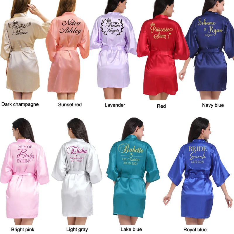 Customized Logo Wedding Date Name Bathrobe Faux Silk Bridal Robe Bride Bridesmaid Wedding Robes Woman Bachelorette Preparewear