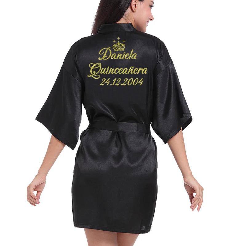 Customized Logo Wedding Date Name Bathrobe Faux Silk Bridal Robe Bride Bridesmaid Wedding Robes Woman Bachelorette Preparewear