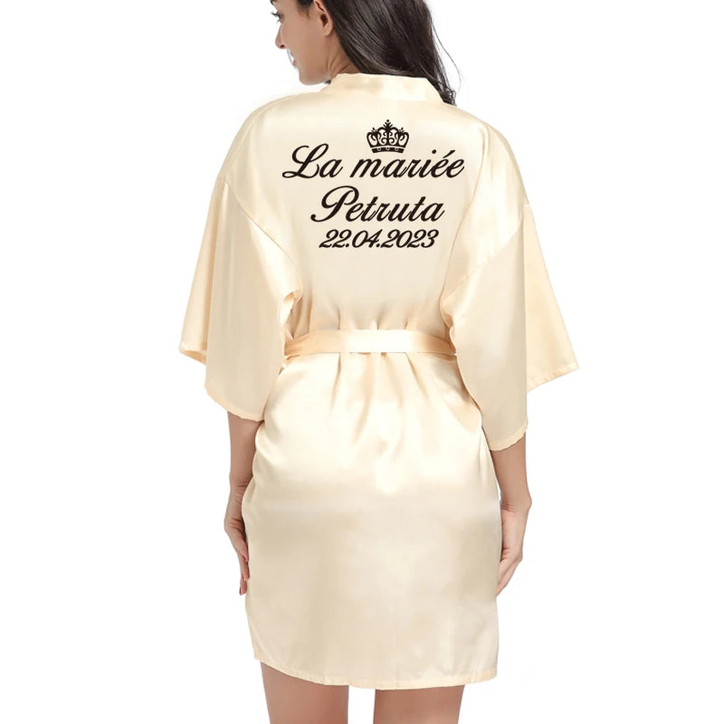 Customized Logo Wedding Date Name Bathrobe Faux Silk Bridal Robe Bride Bridesmaid Wedding Robes Woman Bachelorette Preparewear