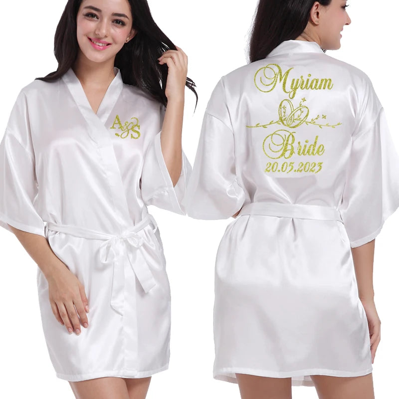 Customized Logo Wedding Date Name Bathrobe Faux Silk Bridal Robe Bride Bridesmaid Wedding Robes Woman Bachelorette Preparewear